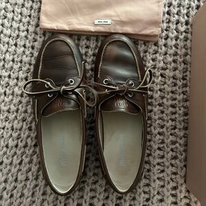 Miu Miu Boat Shoes 38.5 Brown Leather
